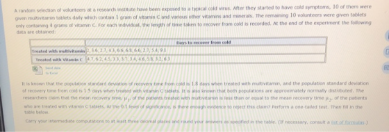 A random selection of volunteers at a research institute have been exposed to a typical cold virus. After they started to hav