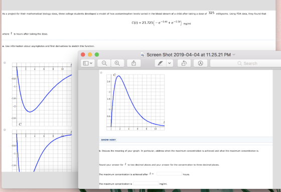 As a project for their mathematical biology class, three college students developed a model of how acetaninophen levels varie