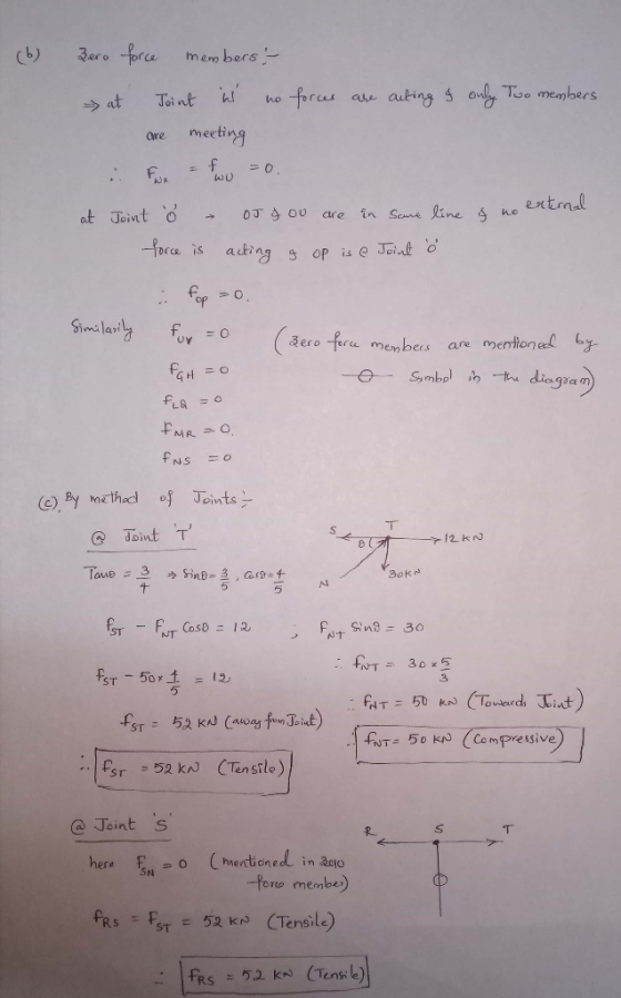 -force (b) 3er。 mem bers- are meeti wO extmal adings op e Jo o orce is (Bere fre men ea ertional cBychd Joints doint T 2 kN 5