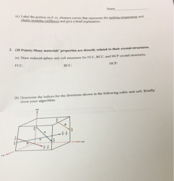 Name (c) Label the portion on E vs. distance curves that represents the clastic modulus (stiffness) and give a brief explanat