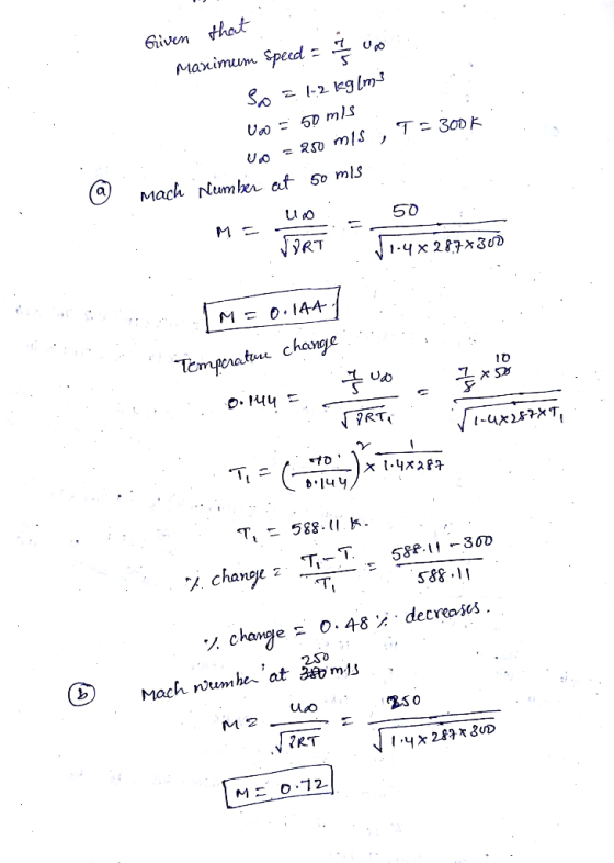 Given that Maximum Speed Mach rNumlxi af 50 mls 50 M= O.IA4- Temporatra chage 1 o uo 4 か14y T-588.1 K. s88.1 . decreases ?RT