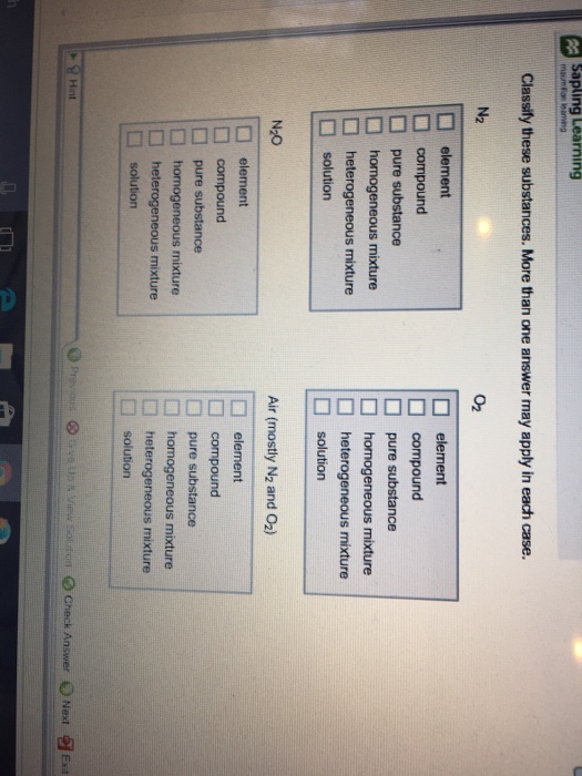 Sapling Learning Classify these substances. More t