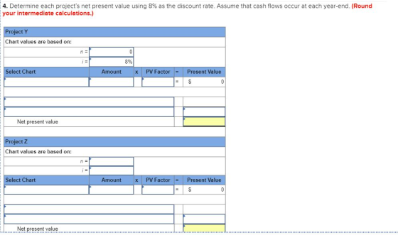4. Determine each projects net present value using 8% as the discount rate. Assume that cash flows occur at each year-end. (