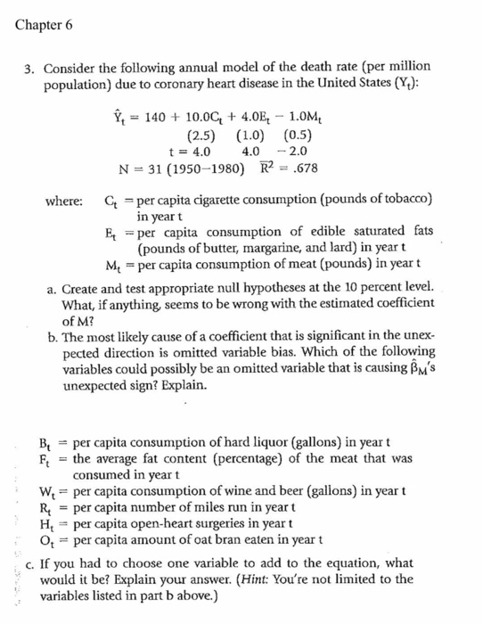 Chapter 6 3. Consider the following annual model of the death rate (per million population) due to coronary heart disease in