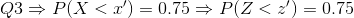 Q3\Rightarrow P(X<x')=0.75\Rightarrow P(Z<z')=0.75