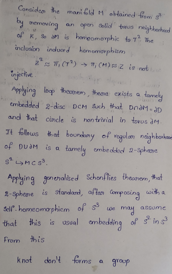 Considoo the mani fld M obtained from $ biemoving an open olid towus neighborhd of K, So dM İs homeomorphic to T2. The inclus