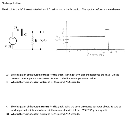 Challenge Problem... The circuit to the left is constructed with a 1k2 resistor and a 1 mF capacitor. The input waveform is s