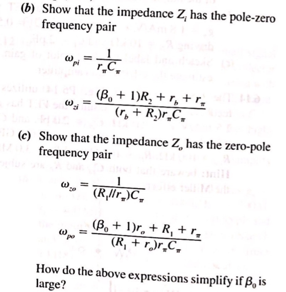 (b) Show that the impedance Z, has the pole-zero frequency pair PI (c) Show that the impedance Z, has the zero-pole frequency