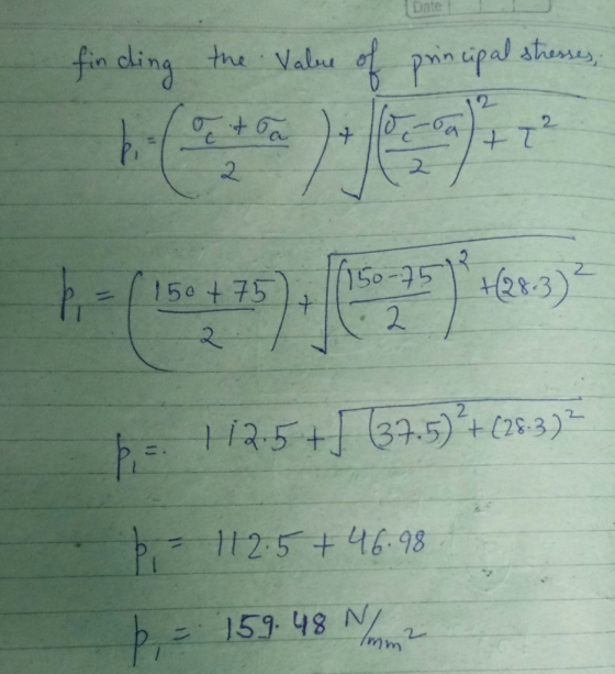 Date fn dling the Valu ofprinapal steses ,2+ 2 150-751 2r3) 150 t 75 2 2 hH2.5+67.5)+3) 112-5 +46.98 153 48 1]