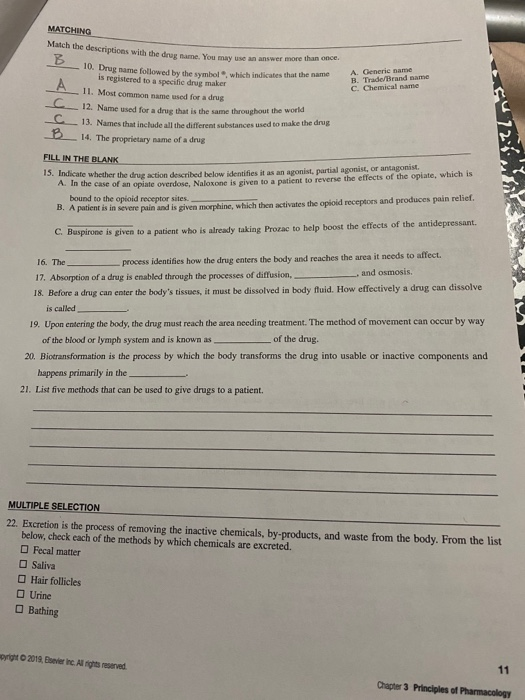 MATCHING Match the descriptions with the dom e You may us an answer more than - 10. Drug name followed by the symbol which in