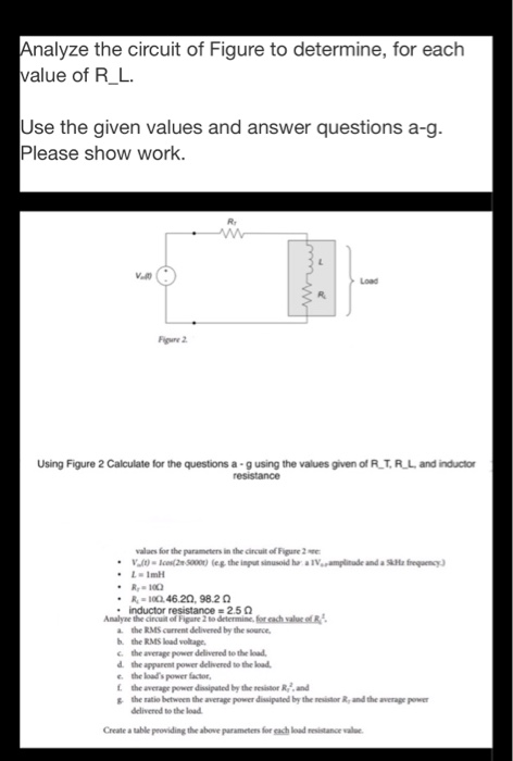 Analyze the circuit of Figure to determine, for each value of R_L. Use the given values and answer questions a-g. Please show