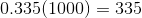 0.335(1000)=335