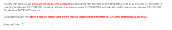 Assume that during 2020, Cypress Semiconductor Corporation reported net cash provided by operating activities of $155,555,000