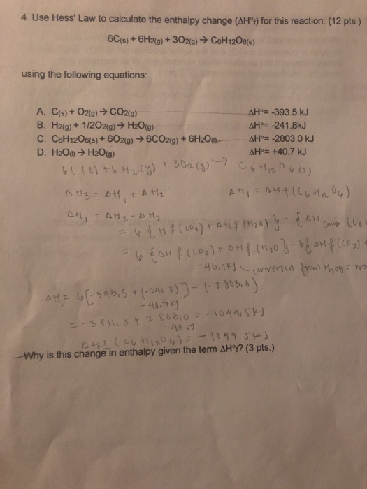 4. Use Hess Law to calculate the enthalpy change (AHºr) for this reaction: (12 pts.) 6C(s) + 6H2(g) + 302(g) → C6H12O6(s) us