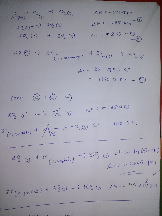AH = -393.5KI co spop, & O2 CO2(3) 3263) +- 203 (5) 20; (3) — 39. (5) AH = +285.45-6 4H235.4 KJ 34 @ =) 36 (so zephalt) + 302