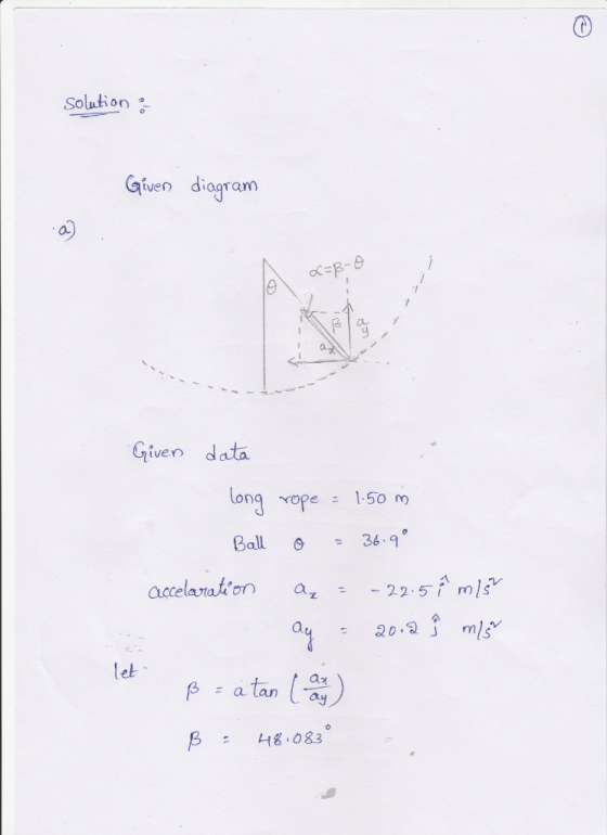 Solution Gfven diagram a. Given data ng YOpe 1.50 m Bal369 accelavrat on a 20ms let alan ay B 4& 083
