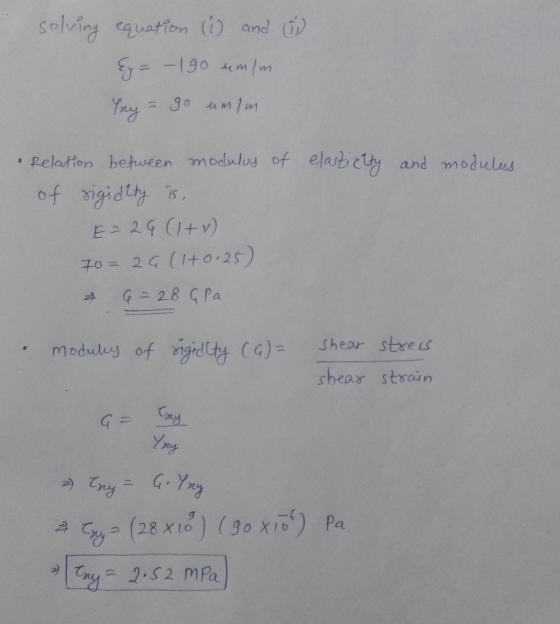 solving equation (i) and (5) Ey = -190 umim Try = go umim • Relation between modulus of elasticity and modules of sigidity is