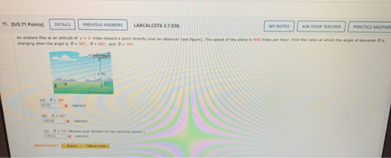 11.0/0.71 Points) DETAILS PREVIOUS ANSWERS LARCALCET6 3.7038 MY NOTES ASK YOUR TEACHER PRACTICE ANOTHER An airplane flies at