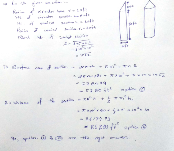 T irft for the given len section in Radius of circular base reloft ht. & circulor section ha poft Ht of conical section h - s