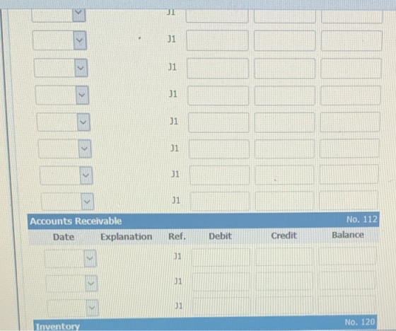JI J1 J1 11 < J1 J1 J1 01 Accounts Receivable Date Explanation No. 112 Balance Ref. Debit Credit 01 01 31 No. 120 Inventory