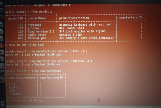 IKOWS matcnea: 1 unangea: 1 warnings: U mysql> select * from product; ------- productID | productName ------ --- ----- produc