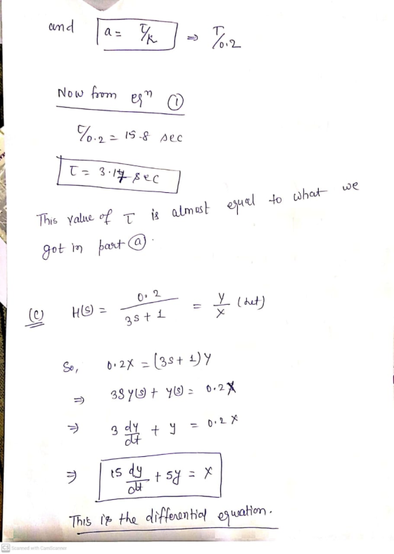 and a- Y Touz Now from ein %.2=15.8 sec T= 3.17 sec we This value of T is almost equal to what got in part @ O. 2 y (het) . H