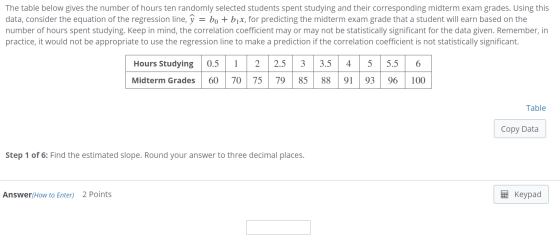 The table below gives the number of hours ten randomly selected students spent studying and their corresponding midterm exam