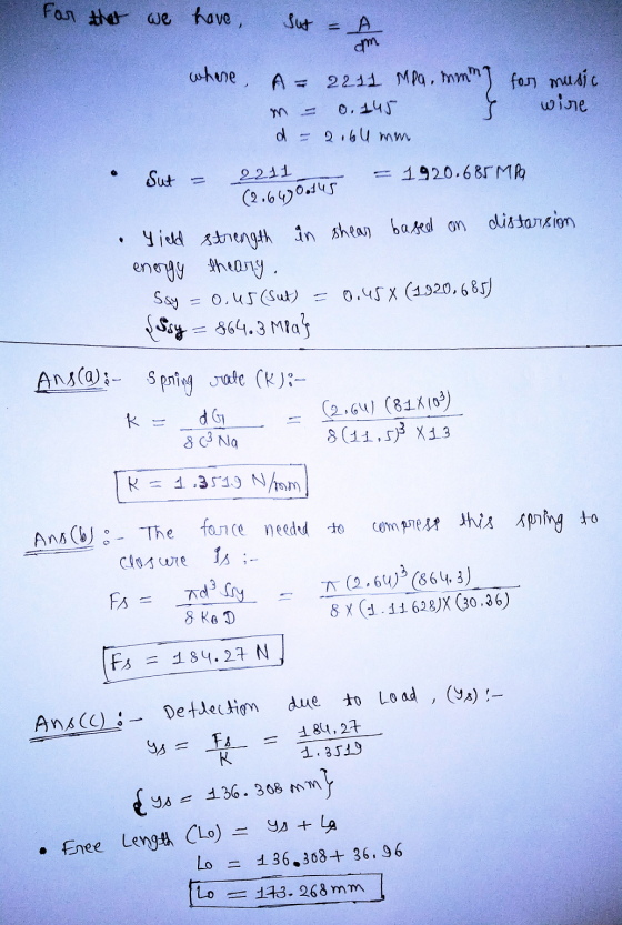 For that we have , Sut where, A= A am 2211 MPa, mming for music 0.145 wire 2.64 mm d Sut 1920.685 MPa 2211 (2.6450otus yield