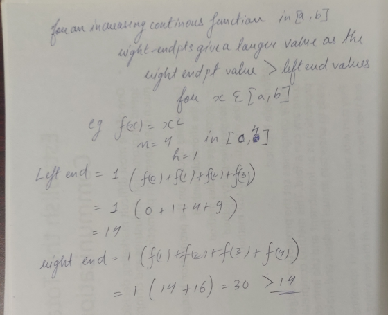 for an increasing continous function in [a, b] wight rendpts give a langue value as the eight endpt value > left end values f