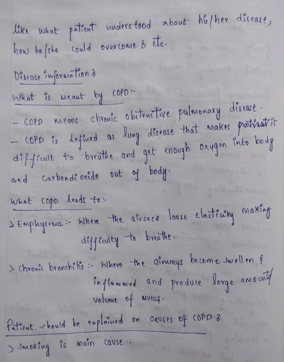 attent undere tood about he/her dit eas e ike what how he she conld over come ele Dieoce infori ton & What is ue aut by COPD