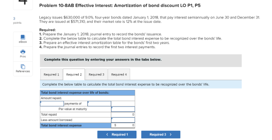 Problem 10-8AB Effective Interest: Amortization of bond discount LO P1, P5 Legacy issues $630,000 of 9.0%, four-year bonds da