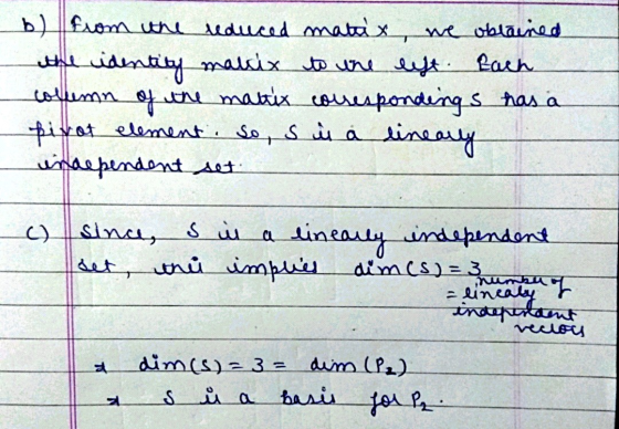 b) from the reduced mates reduced matas we oblained the identity malix to the left. Each collemn of the une mattis correspo