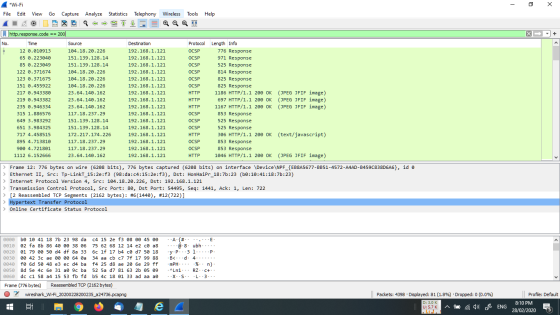 - 0 Help Tools I Protocol OCSP OCSP OCSP OCSP *Wi-Fi File Edit View Go Capture Analyze Statistics Telephony Wireless LOL XC T