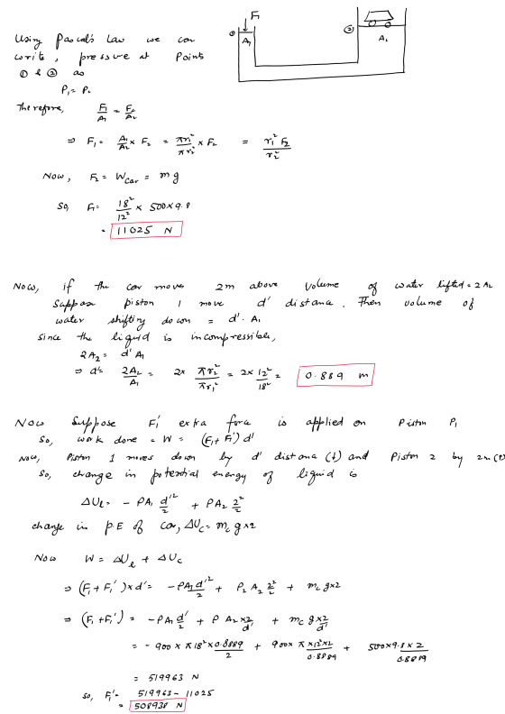 F pascals law we con Α. Using crite | A pressure at Point P,= P₂ The refore, F Ulf Fi- Ai Az x F₂ Tri xa ri Ez are Now , F =