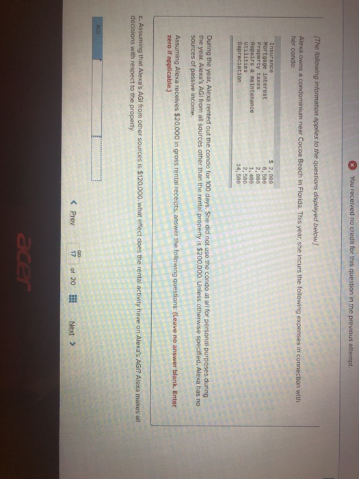 You received no credit for this question in the previous attempt The following information applies to the questions displayed