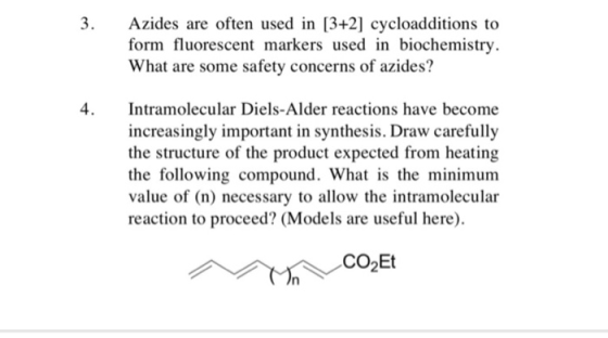 Azides are often used in [3+2] cycloadditions to form fluorescent markers used in biochemistry. What are some safety concerns