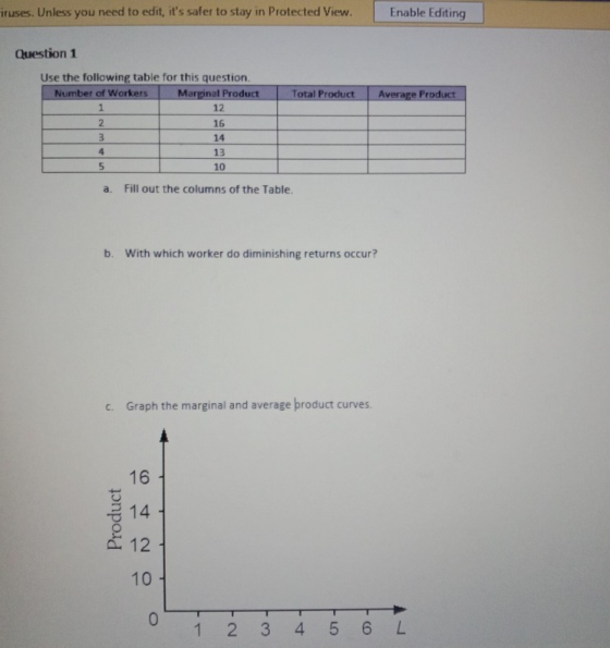 iruses. Unless you need to edit, its safer to stay in Protected View Enable Editing Question 1 Use the following table for t