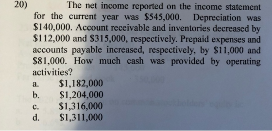 20) for the current year was $545,000. $140,000. Account receivable and inventories decreased by $112,000 and $315,000, respe