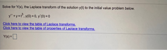 Solve for Y(s), the Laplace transform of the solution y(t) to the initial value problem below. y+y=t, y(0) = 0, y(0) = 0 Cli