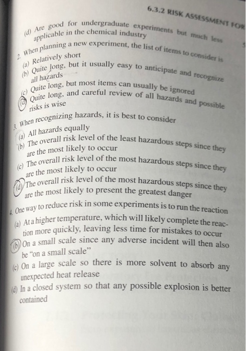 6.3.2 RISK ASSESSMENT FOR raduate experiments but much less (d) Are good for applicable in cable in the chemical industry xpe