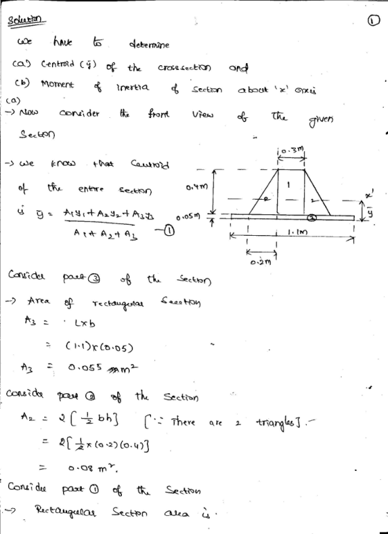 oluution ca Centrold CS) of the cross seto) a Cb) Moment ott tentre Lecton) -O 六3ニ ·lxb 2 Conz* Section - There are a trianlas Coni du Sect»n aa u