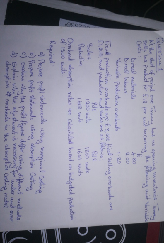 has no 4.80 2.00 1.20 1200 units 198azn QUESTION 1 At the start of period one Tommy opening inventories. Tommy sells his prod