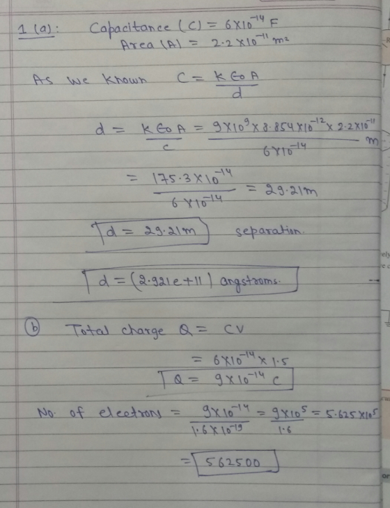 citonce ( C) 6X1o.ly E Area (Prl= 2.2x10-1m2 1 la) s tne khowh -14 =-135-3X10 Tely e c Id드(3.galetlL, angstroms- 0 Total- charge s cv No of electroni gYlo I: 6 or