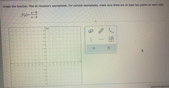 Graph the function. Plot all necessary asymptotes. For vertical asymptotes, make sure there are at least two points on each s