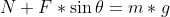 N+F*\sin \theta =m*g