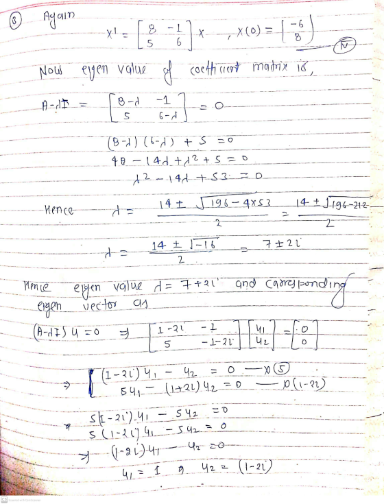 13 Again y! 1 6 . -Х -6 8 ish v t - -40)=1 ergen value of value of coefficient coethicient matrix Now -A-dt 8-1 -1 6-d s 。 (8