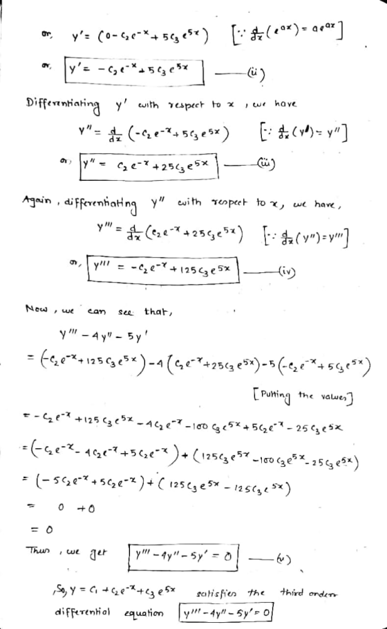 or y= (0-60** + 56ge5e) [:$(20x) = 2847] ly= -6e-² 563 e5x -C have Differentiating y with respect to x (-624-+563 25x) Ce-