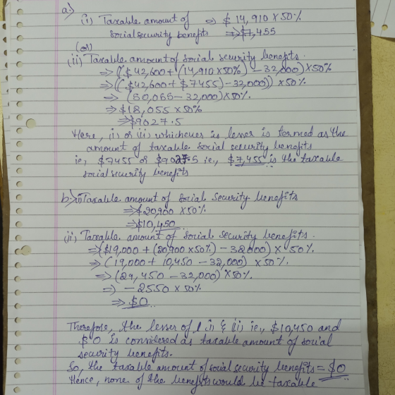 ů Taxable amount of $14,910 4 50% Sozial security benefits >>#7,4.55 (ii) Torable amount of social security benefits. -> ($42