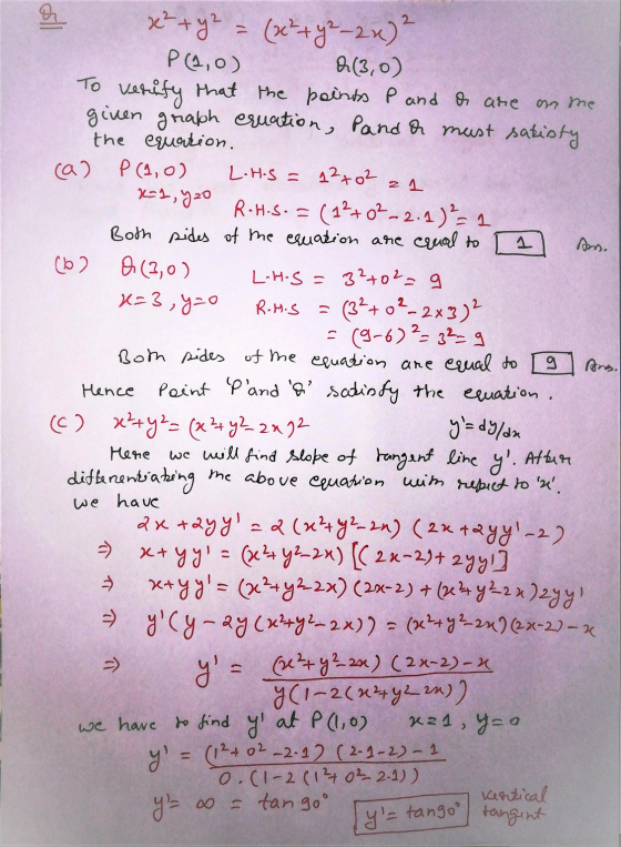all on me 21 x² + y² (x² + y2-2x) 2 P (2,0) A(3,0) To verify that the points P and or are given graph cruation, and a must sa