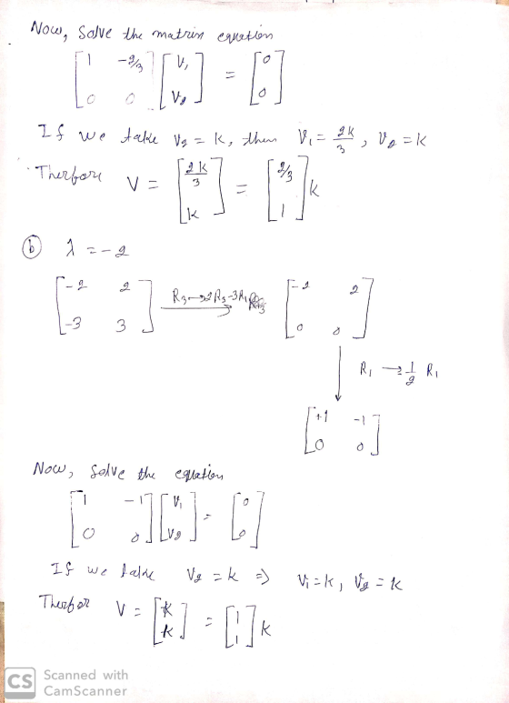 Now, Solve the matrin equation V, D ] O Vg If we take Vook, then k, then I, V.- 2*, Vsak 3 qk Therefore va 3 k o 4 =-g .g 2 R